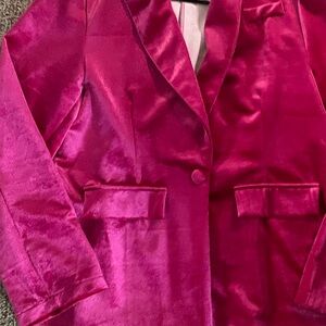 SHEIN Fuchsia Velvet Single-Button Blazer